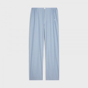 Celine Triomphe Pajama In Gestreift Poplin Hose Blau | CL-592065