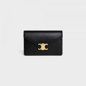 Celine Wallet On Chain Triomphe In Shiny Calfskin Mini Taschen Schwarz | CL-593021