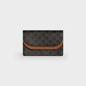 Celine Wallet On Riemen In Triomphe Canvas And Smooth Lambskin Mini Taschen Braun | CL-593028