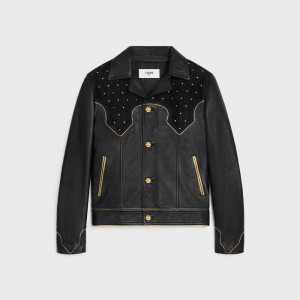 Celine Western Blouson With Studs In Soft Leather Schwarz Gold | CL-591921