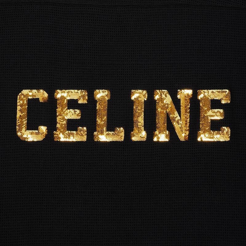 Celine 16 Embroidered In Jersey Mesh T-shirt Schwarz Gold | CL-592124