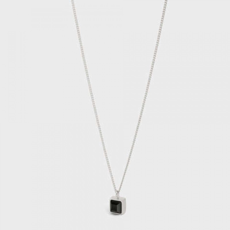 Celine Aiguise In Sterling Silver With Rhodium Finish And Onyx Ketten Silber Schwarz | CL-591664