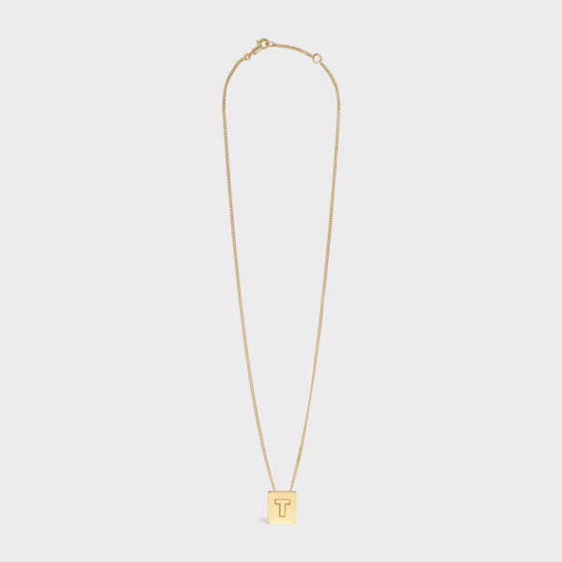 Celine Alphabet T In Brass With Gold Finish Ketten Gold | CL-592283