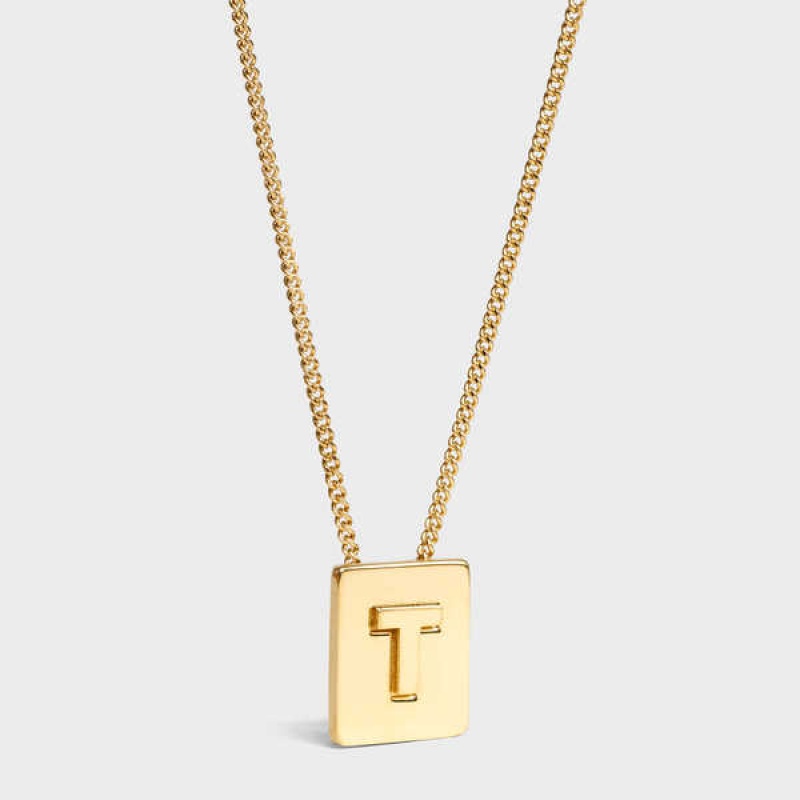 Celine Alphabet T In Brass With Gold Finish Ketten Gold | CL-592283