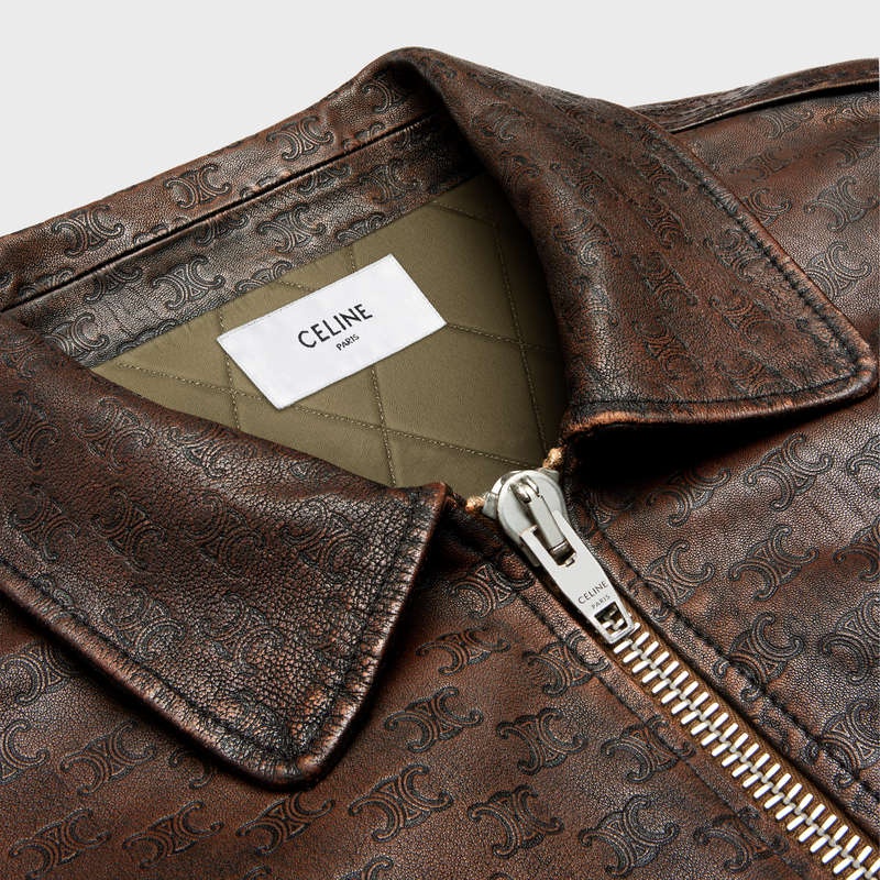 Celine Aviator Blouson In Embossed Leather Dunkelbraun | CL-591928