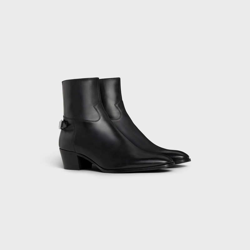 Celine Back Schnallen Zipped Isaac In Shiny Calfskin Stiefel Schwarz | CL-591860