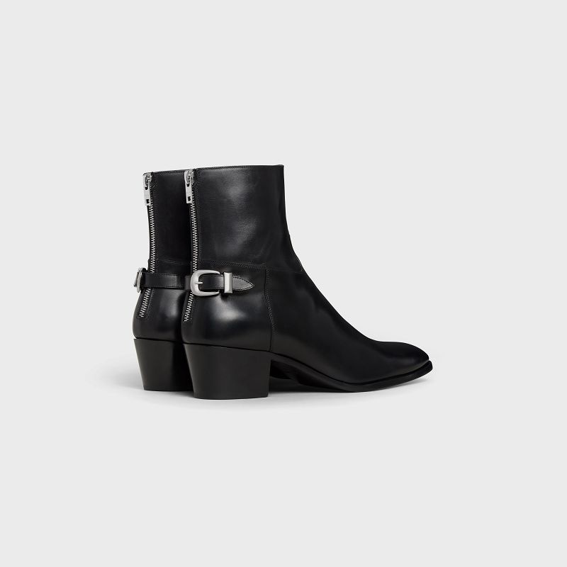 Celine Back Schnallen Zipped Isaac In Shiny Calfskin Stiefel Schwarz | CL-591860