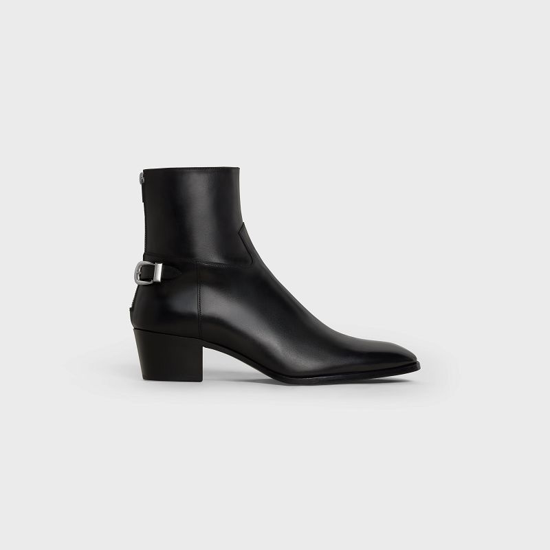 Celine Back Schnallen Zipped Isaac In Shiny Calfskin Stiefel Schwarz | CL-591860