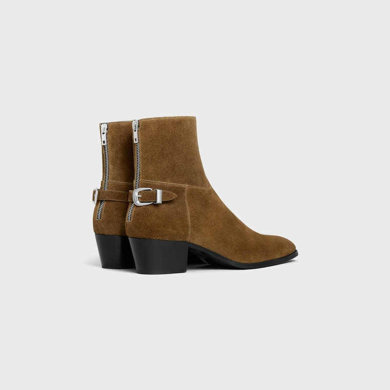 Celine Back Schnallen Zipped Isaac In Wildleder Calfskin Stiefel Grau Braun | CL-591863