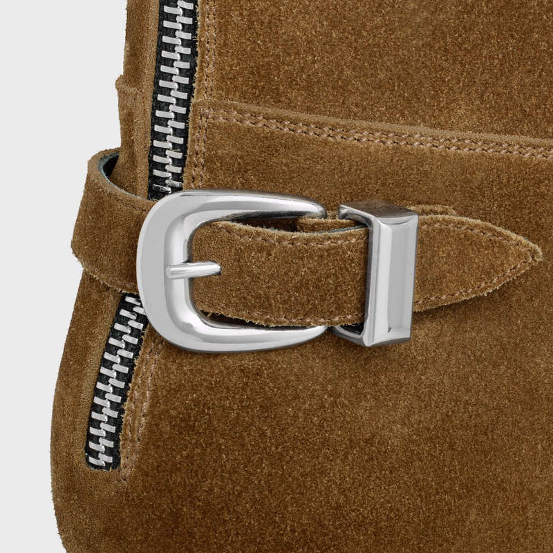 Celine Back Schnallen Zipped Isaac In Wildleder Calfskin Stiefel Grau Braun | CL-591863