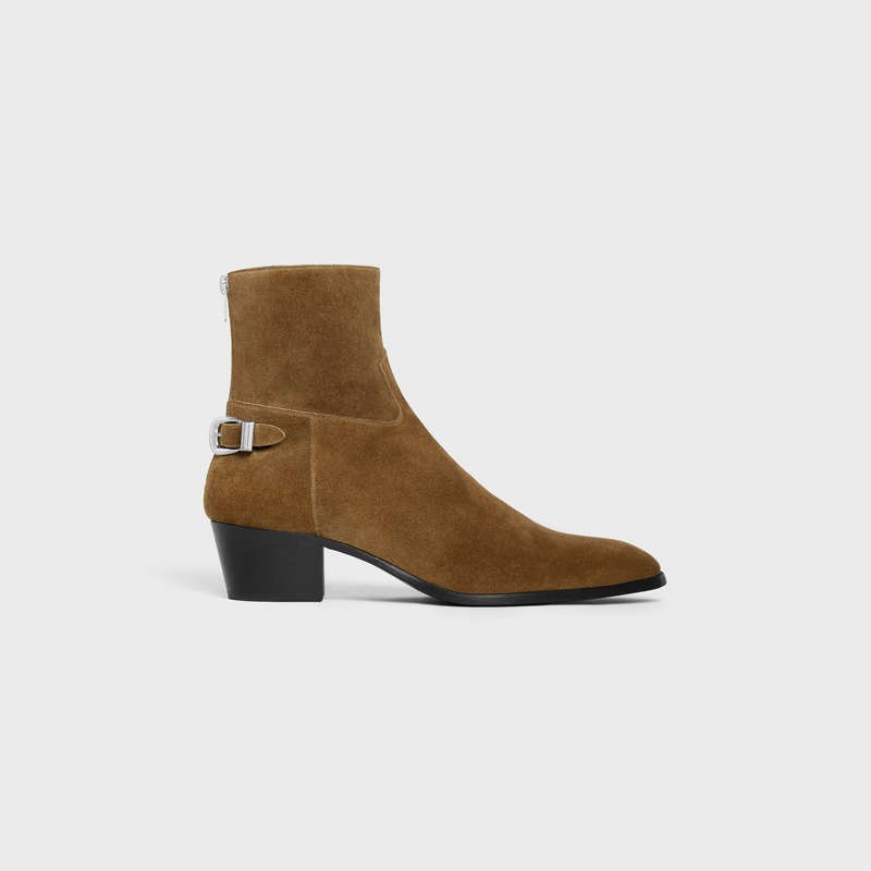 Celine Back Schnallen Zipped Isaac In Wildleder Calfskin Stiefel Grau Braun | CL-591863