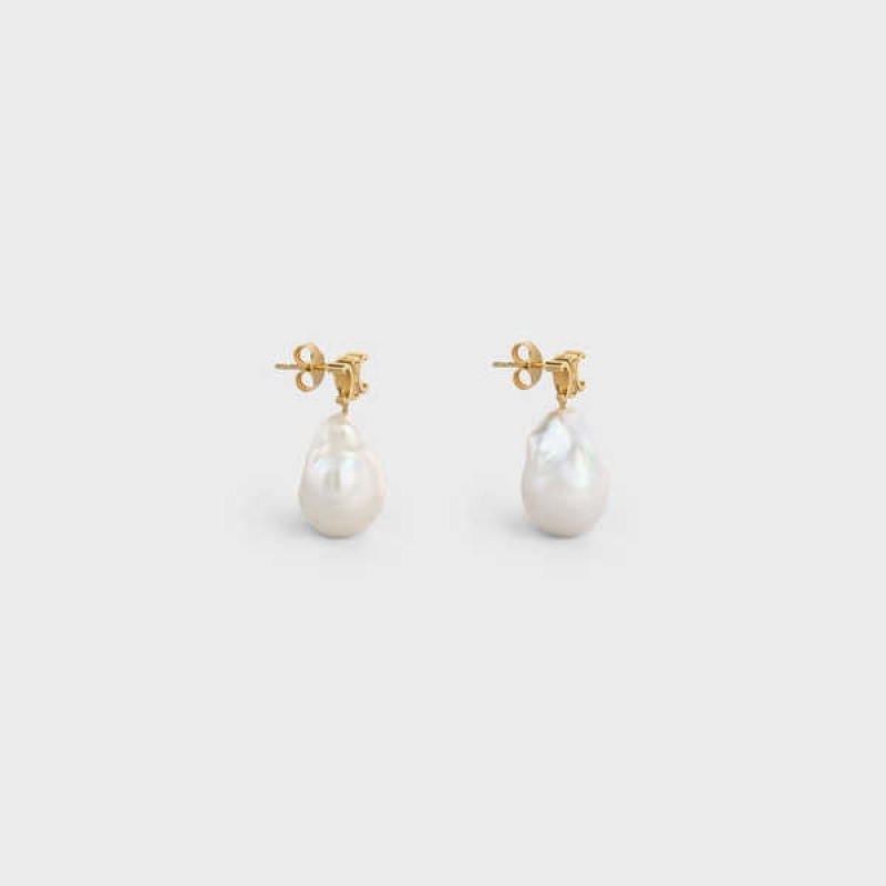 Celine Baroque Triomphe In Brass With Gold Finish And Cultured Pearls Ohrringe Gold Weiß | CL-592299