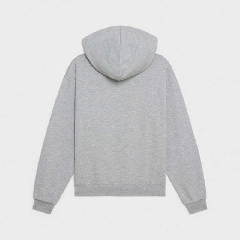 Celine Baumwoll/Cashmere Triomphe Hoodie Sweatshirts Grau Weiß | CL-592805