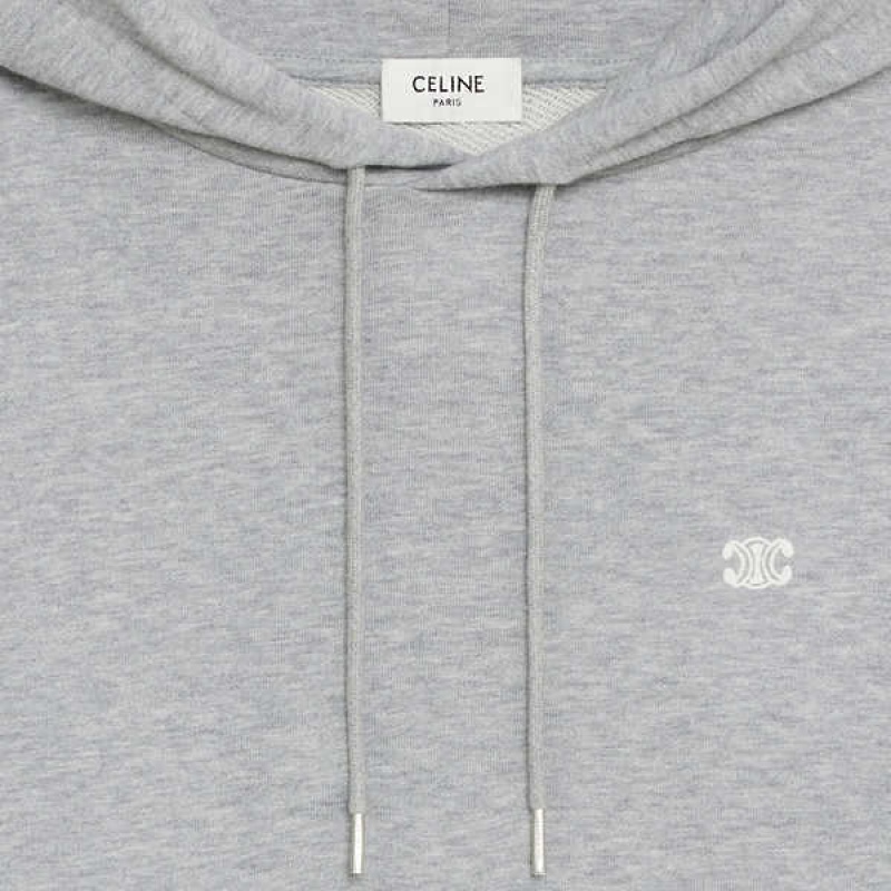 Celine Baumwoll/Cashmere Triomphe Hoodie Sweatshirts Grau Weiß | CL-592805