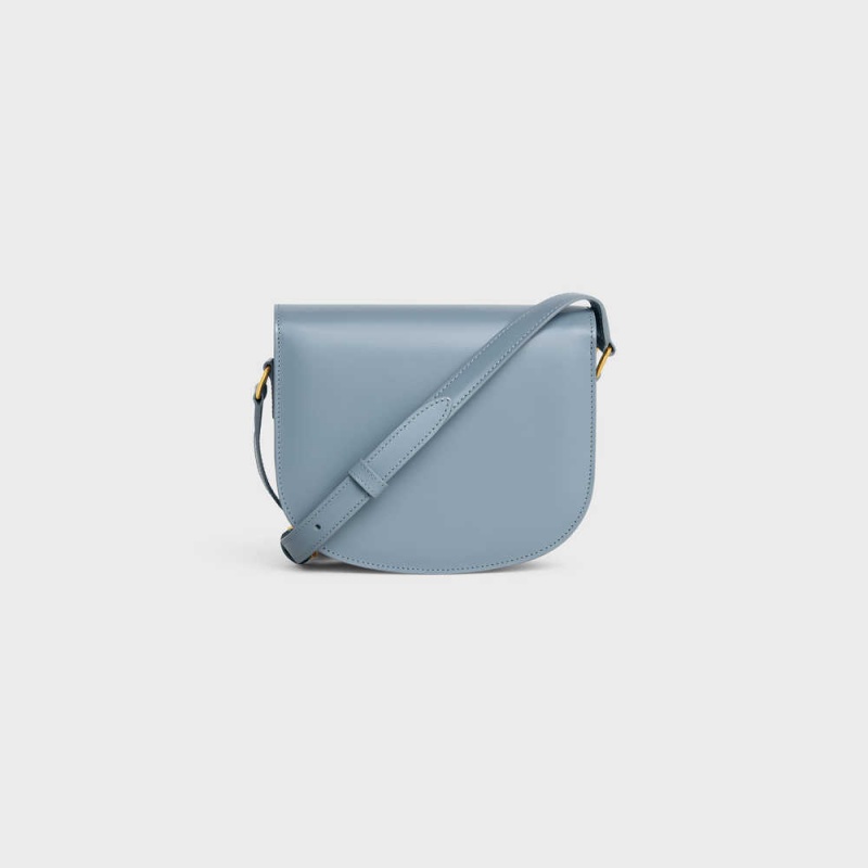 Celine Besace Clea In Shiny Calfskin Triomphe Blau Grau | CL-593220