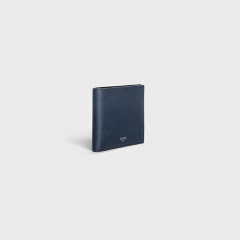 Celine Bi-fold In Grained Calfskin Geldbörse Navy Blau | CL-591790