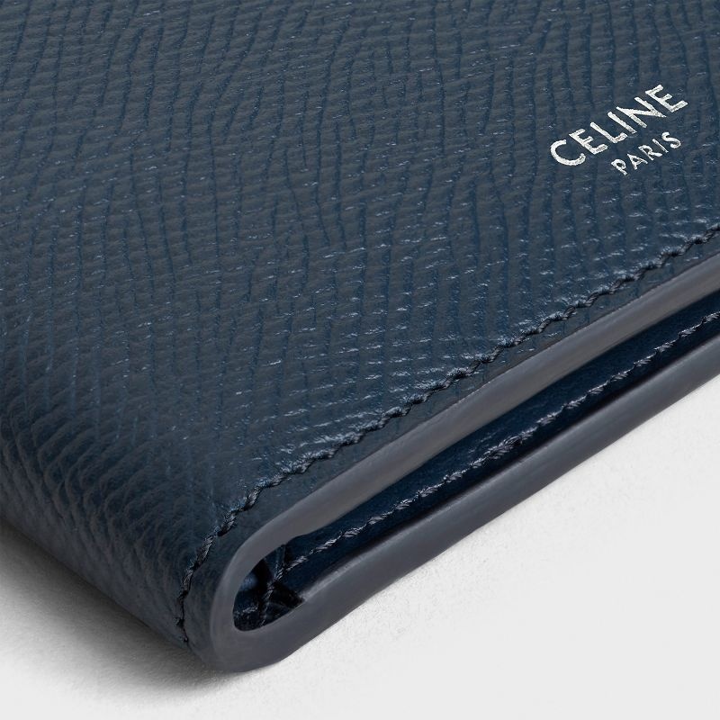 Celine Bi-fold In Grained Calfskin Geldbörse Navy Blau | CL-591790