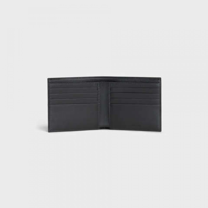 Celine Bi-fold In Grained Calfskin Geldbörse Schwarz | CL-591788