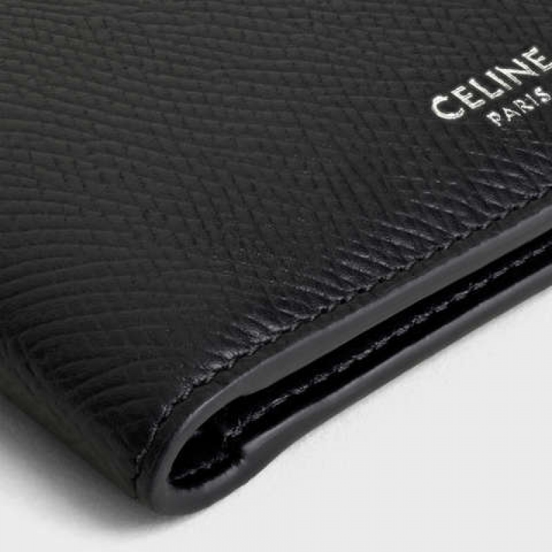 Celine Bi-fold In Grained Calfskin Geldbörse Schwarz | CL-591788