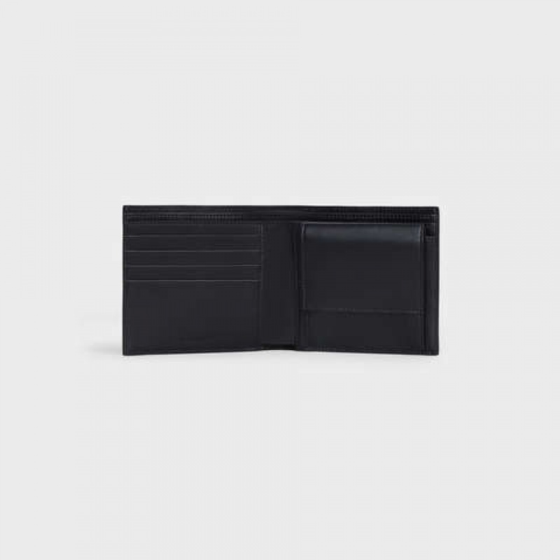 Celine Bi-fold With Coin Compartment In Grained Calfskin Geldbörse Schwarz | CL-591787