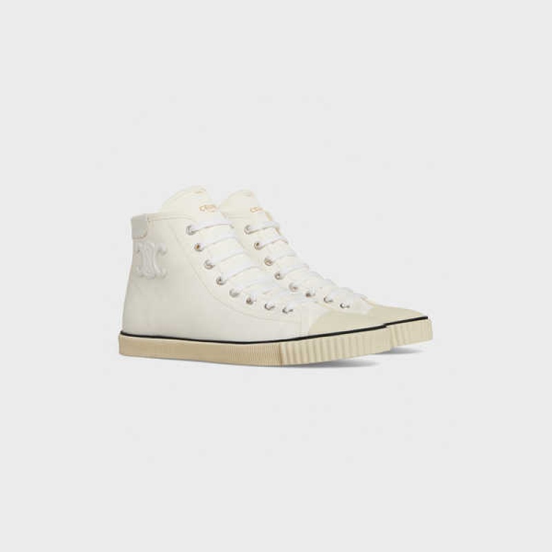 Celine Blank Mid Spitze Up With Kappe In Canvas And Calfskin Sneakers Weiß | CL-592554