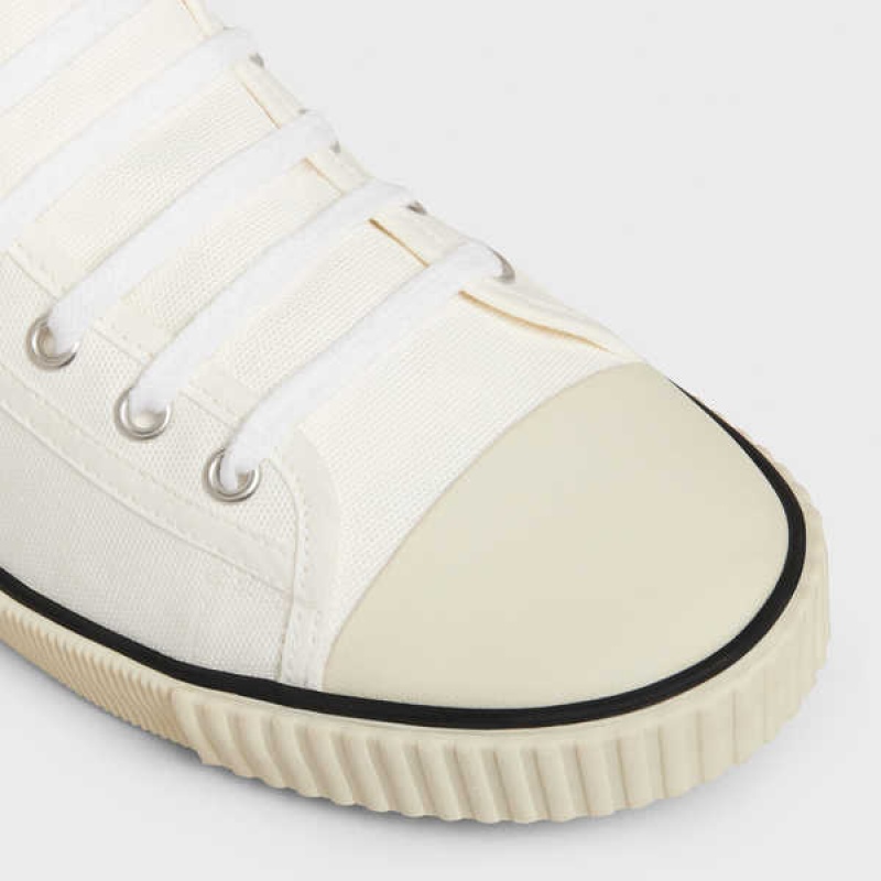 Celine Blank Mid Spitze Up With Kappe In Canvas And Calfskin Sneakers Weiß | CL-592554