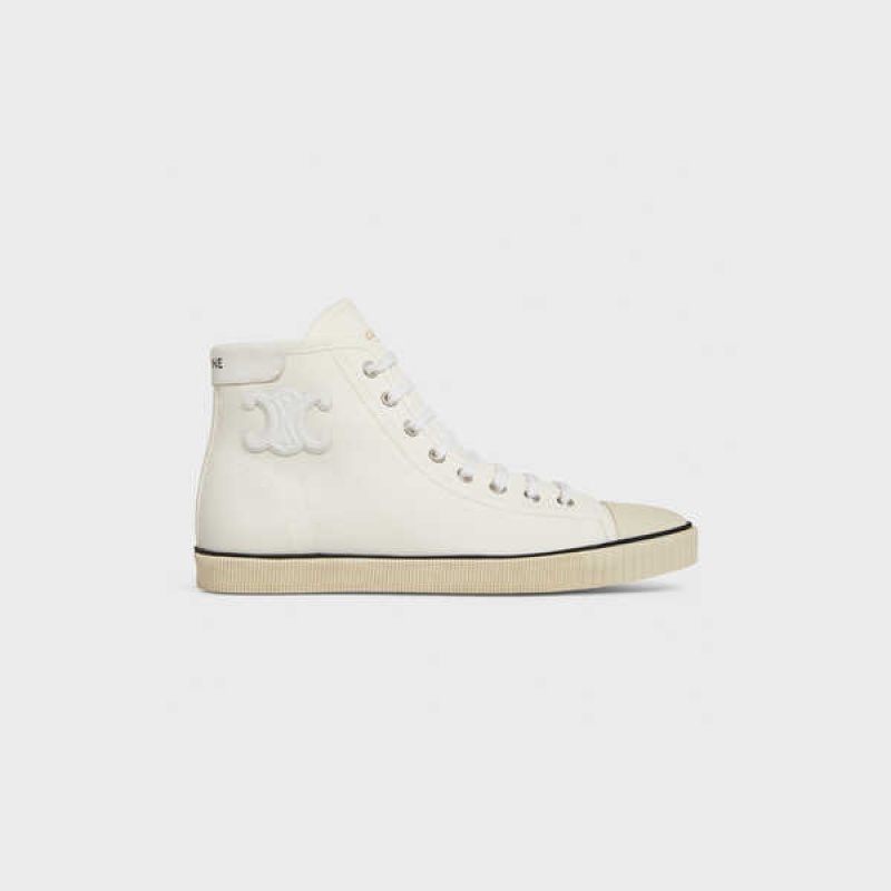 Celine Blank Mid Spitze Up With Kappe In Canvas And Calfskin Sneakers Weiß | CL-592554