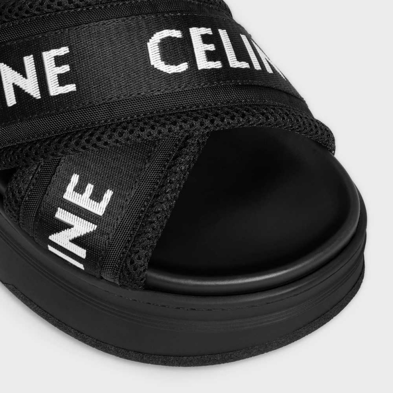 Celine Block Badelatschen In Mesh & Textil With Celine Jacquard Sandalen Schwarz Weiß | CL-592595