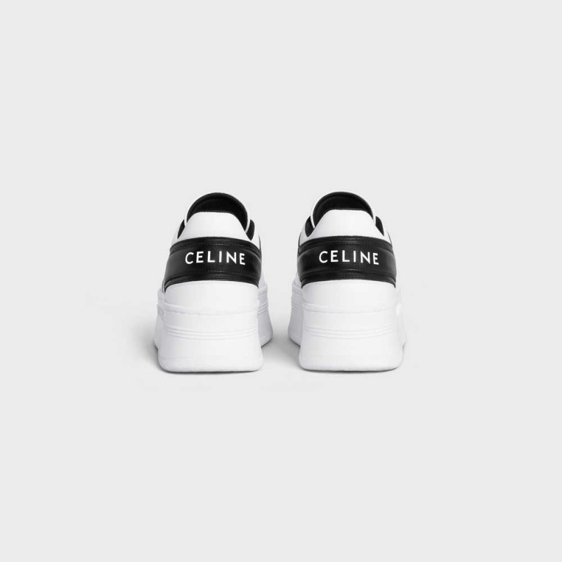 Celine Block Sneakers With Wedge Outsole In Calfskin Sneakers Weiß Schwarz | CL-592546