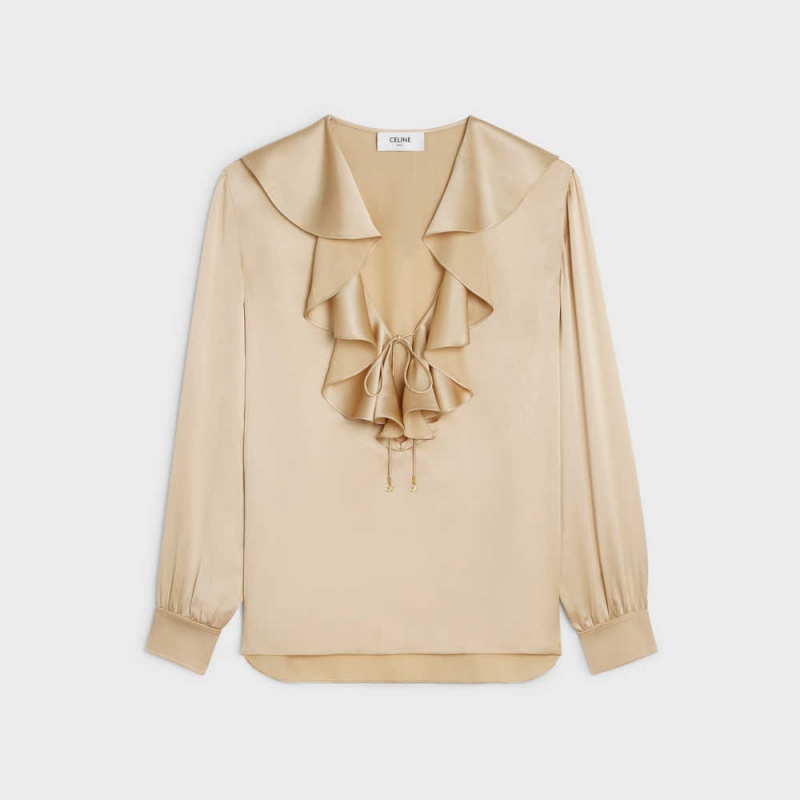 Celine Blouse With Jabot In Satin Crepe Hemd Aprikose | CL-592815