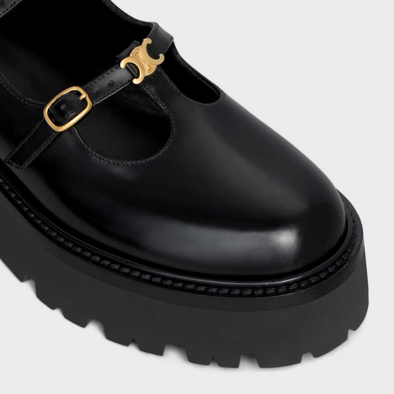 Celine Bulky Babies Triomphe In Polished Bullskin Halbschuhe Schwarz | CL-592533