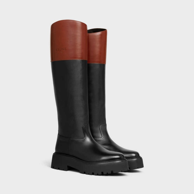 Celine Bulky High In Calfskin Stiefel Schwarz Braun | CL-592512