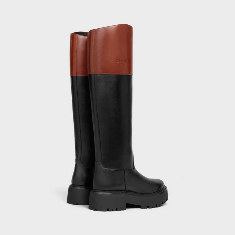 Celine Bulky High In Calfskin Stiefel Schwarz Braun | CL-592512