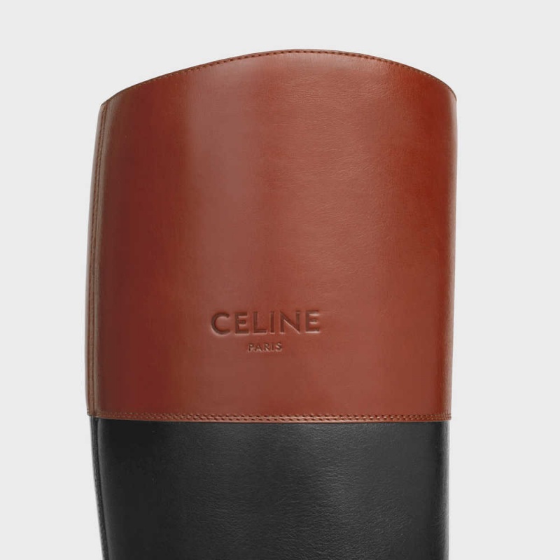 Celine Bulky High In Calfskin Stiefel Schwarz Braun | CL-592512