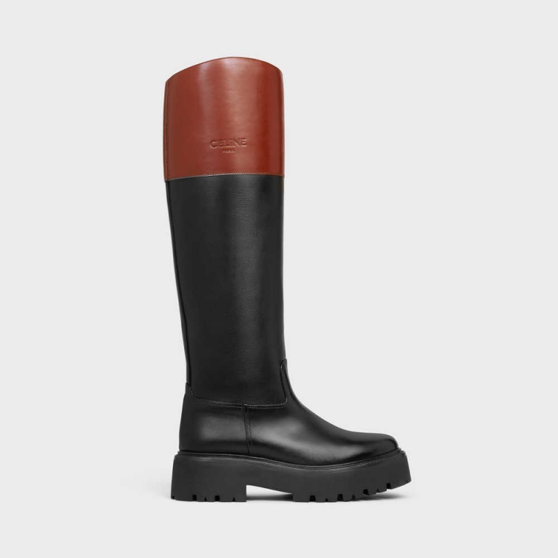 Celine Bulky High In Calfskin Stiefel Schwarz Braun | CL-592512