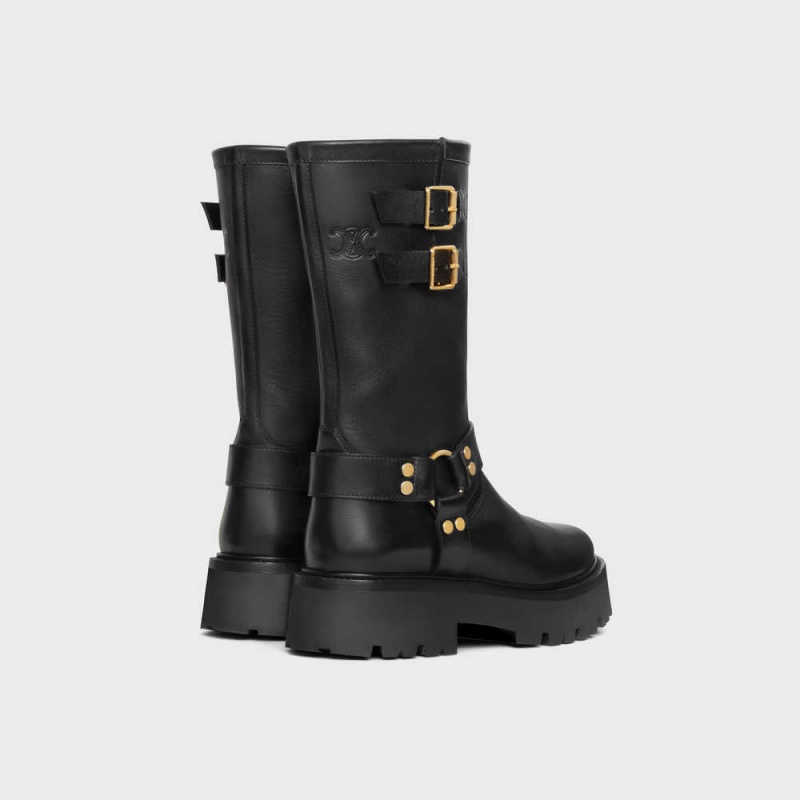 Celine Bulky Mid Biker With Harness In Calfskin - Vegetal Tanning Stiefel Schwarz Gold | CL-592502