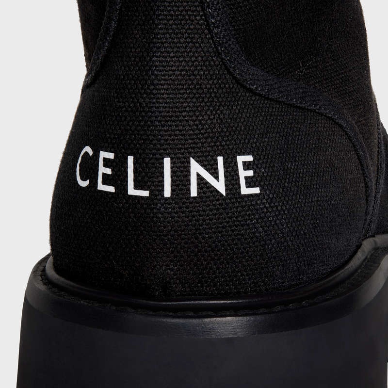 Celine Bulky Spitze-up In Canvas & Shiny Bull Stiefel Schwarz | CL-591877