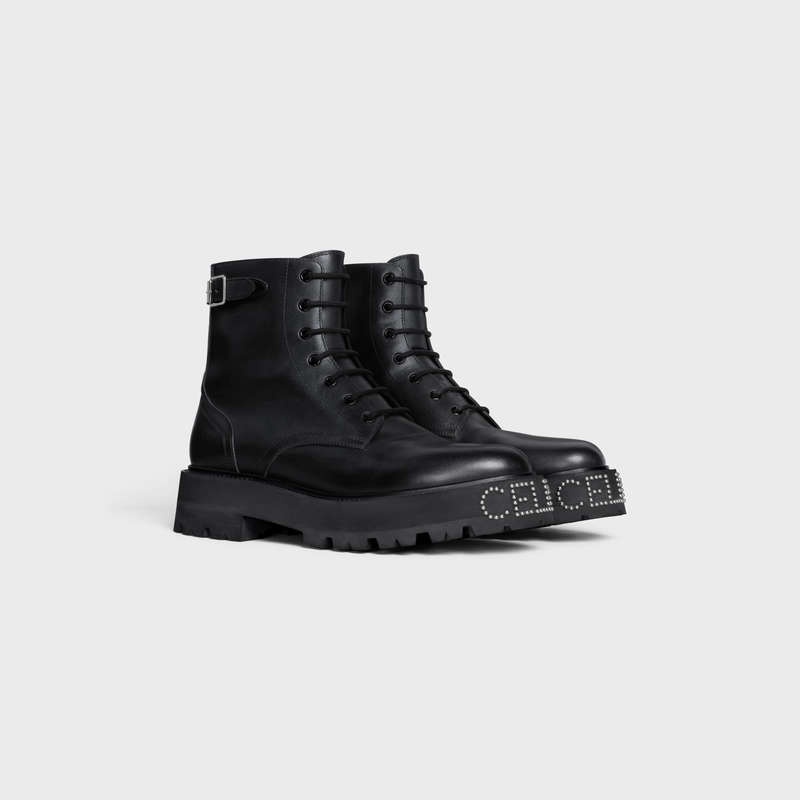 Celine Bulky Spitze-up With Studded Outsole In Shiny Bull Stiefel Schwarz | CL-591878