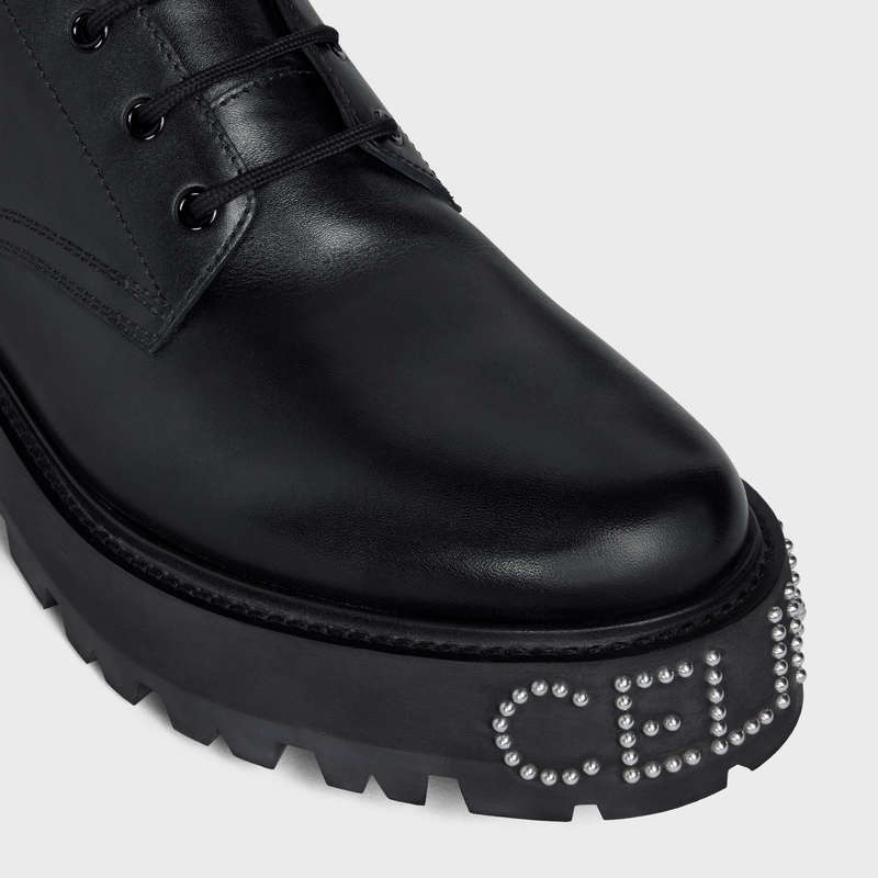 Celine Bulky Spitze-up With Studded Outsole In Shiny Bull Stiefel Schwarz | CL-591878