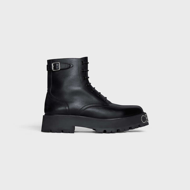 Celine Bulky Spitze-up With Studded Outsole In Shiny Bull Stiefel Schwarz | CL-591878