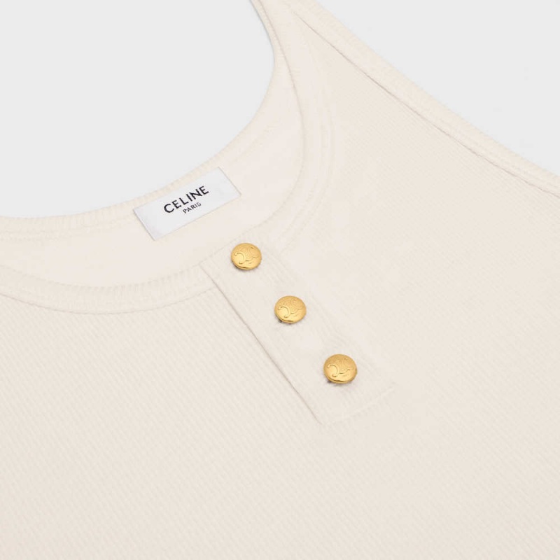 Celine Buttoned Tank In Gerippt Silk Jersey Oberteile Weiß | CL-592839