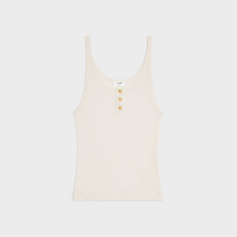 Celine Buttoned Tank In Gerippt Silk Jersey Oberteile Weiß | CL-592839