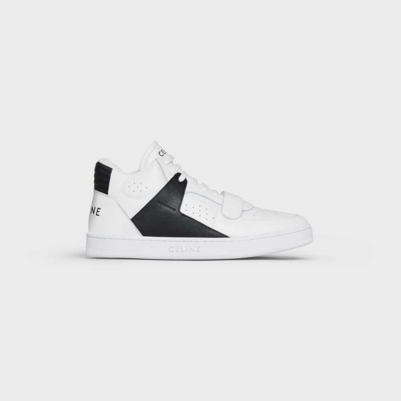 Celine C02 Trainer Mid With Scratch In Calfskin Sneakers Weiß Schwarz | CL-592542