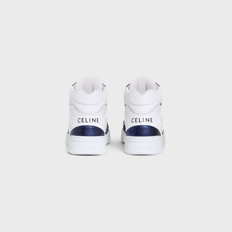 Celine C06 High In Calfskin & Metallic Calfskin Sneakers Weiß Blau | CL-591908