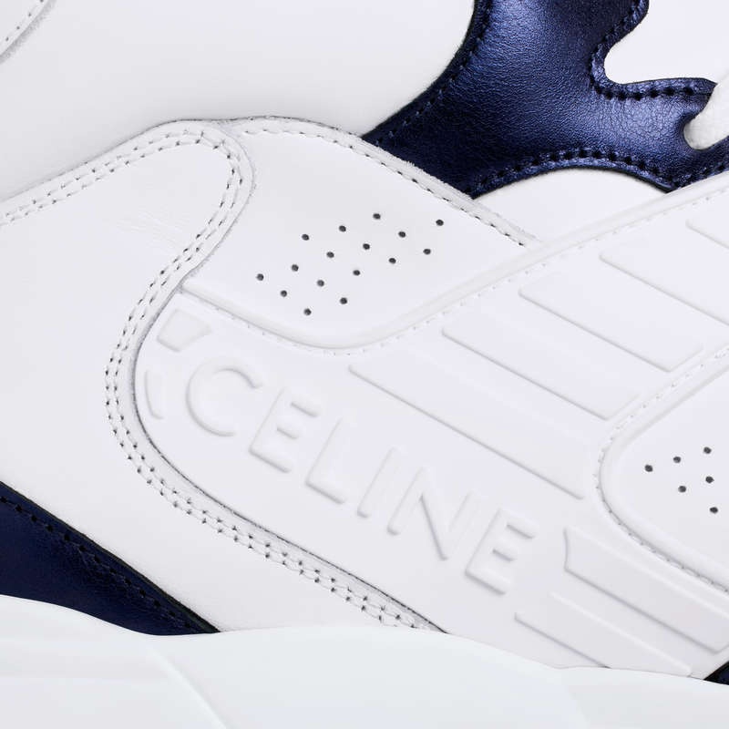 Celine C06 High In Calfskin & Metallic Calfskin Sneakers Weiß Blau | CL-591908