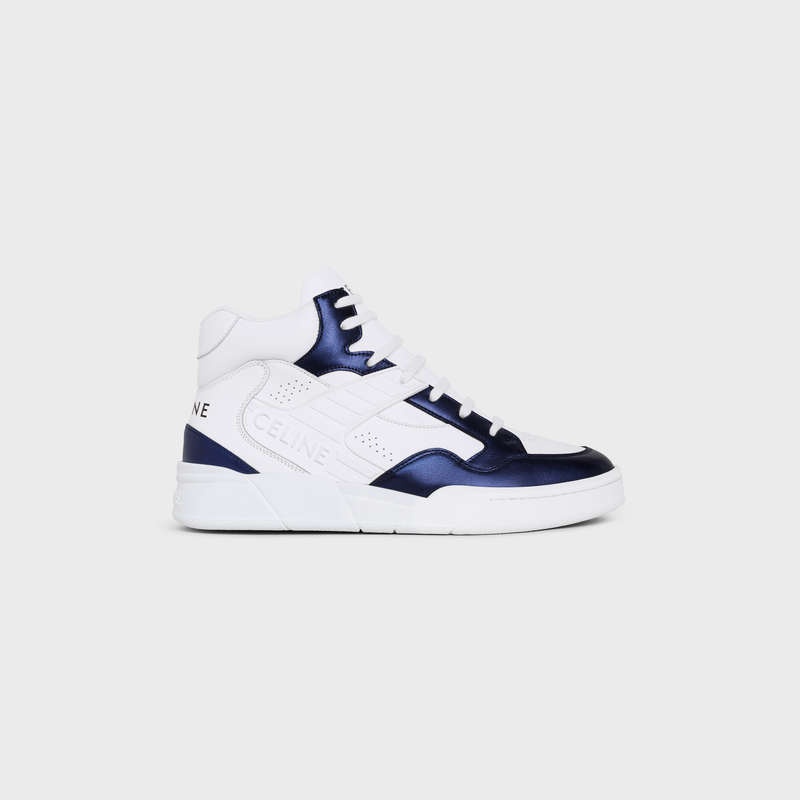 Celine C06 High In Calfskin & Metallic Calfskin Sneakers Weiß Blau | CL-591908