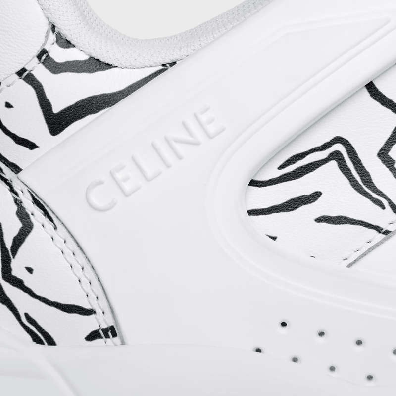 Celine C07 Trainer Low Spitze-up In Calfskin & Zebra Stamped Calfskin Sneakers Weiß Schwarz | CL-591899