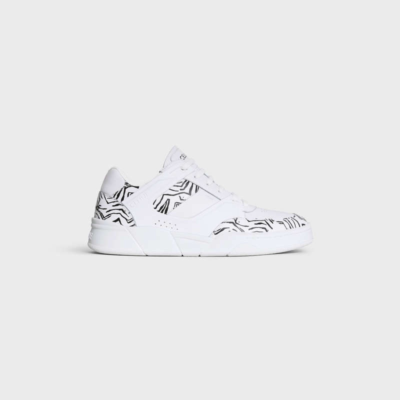 Celine C07 Trainer Low Spitze-up In Calfskin & Zebra Stamped Calfskin Sneakers Weiß Schwarz | CL-591899