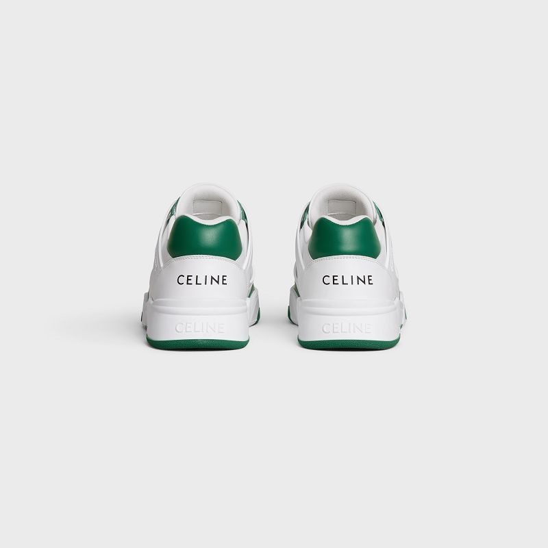 Celine C07 Trainer Low Spitze-up In Calfskin Sneakers Weiß Dunkelgrün | CL-591898