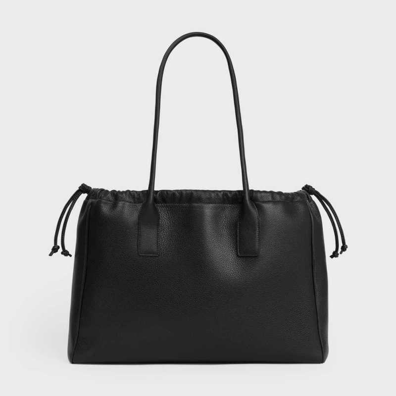 Celine Cabas Drawstring In Grained Calfskin Cuir Triomphe Schwarz | CL-593152